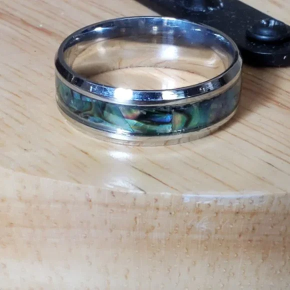Parker Stainless Steel Abalone Shell Men's Ring 8MM - *NEW SIZES IN* - Picture 9 of 12
